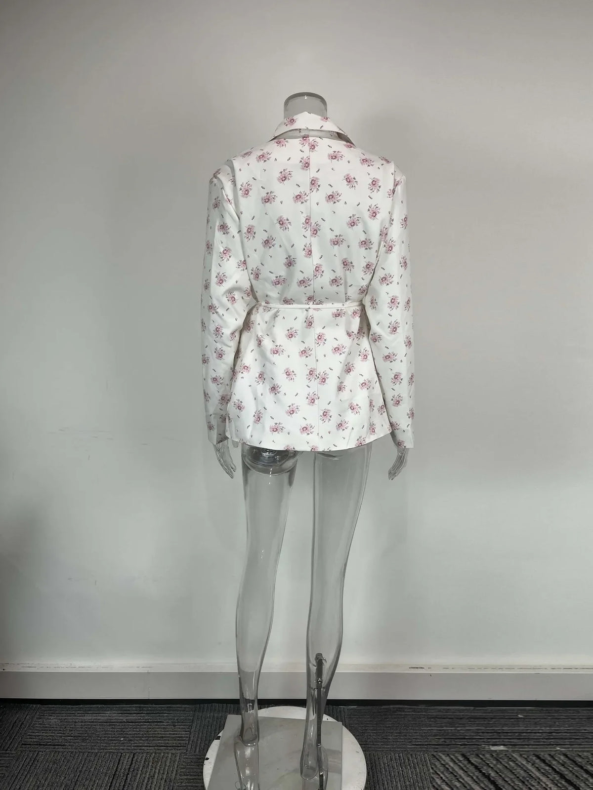 Spring Autumn Fashion Women's Pure Color Belted Shoulder Pad Suit Coat Commute Style Loose Fit Long Sleeve Regular Length