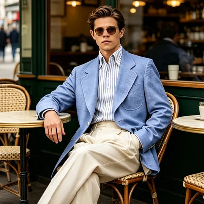 Men's Linen Blend Blazer – Single Breasted Casual Business Jacket for Office & Summer Occasions