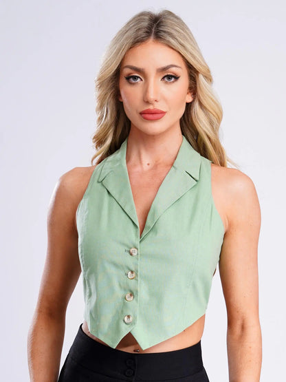 Office Lady Fashion Vest Streetwear Leopard Print Women's Waistcoat Button-down Vests Lapel Tank Top V Neck Vest Workwear Mujer