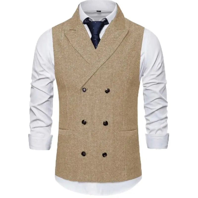 Men's Vest Double Breasted Herringbone Waistcoat for Weddings & Business Formal