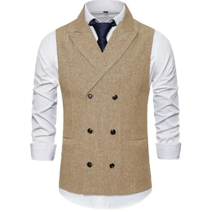 Men's Vest Double Breasted Herringbone Waistcoat for Weddings & Business Formal