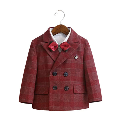 Flower Boys Wedding Outfit Kids Spring Autumn Jacket Vest Pants Bowtie Brooch 5Pieces Suit Set Children's Performance Costume