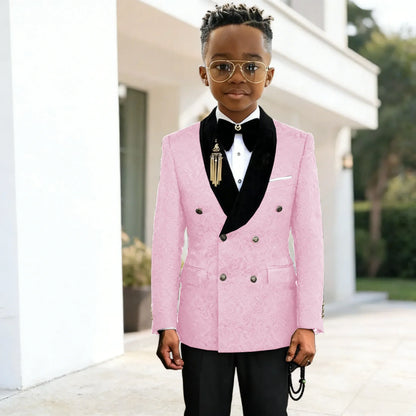 Black Jacquard Floral Boys Suits For weddings Children Suits Double Breasted Kid Wedding Prom Suits Blazers Sets For boys Tuxedo