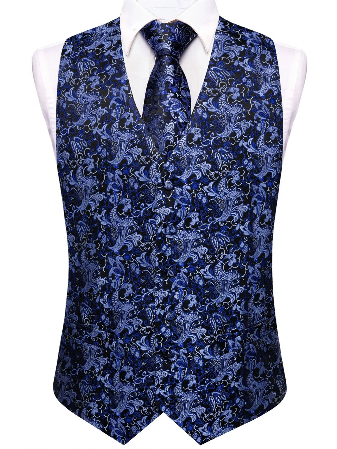 Men's Waistcoat Set Jacquard Floral Black Yellow Formal Wedding Tuxedo