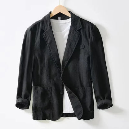 Cotton and Linen Blazer Men's Fashionable Business Casual Outdoor Versatile Travel Lightweight Loose-fitting Retro Style Blazer