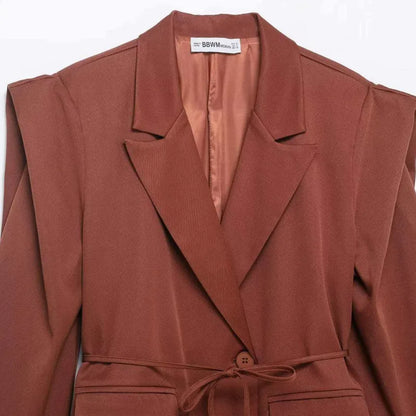 Spring Autumn New Women Blazer Notched Collar Single Button Flying Sleeve Solid Color High-End Elegant Fashion Coat HK18181