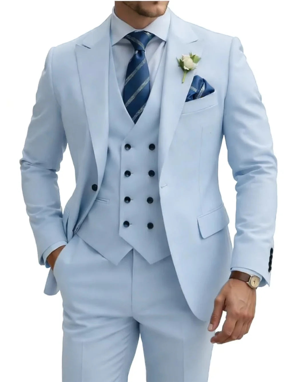 New Premium Solid Suit Set 3 Pieces Banquet Party Wear Handsome Peak Lapel Slim Fit Suits Wedding Groom Sets Plus Size Tuxedo