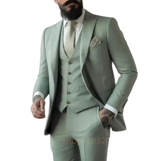 Costume homme vert clair 3 pièces, pour mariage, tenue de travail, ensemble veste, gilet et pantalon, Blazers homme, Mode