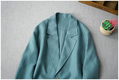 Elegant Long Sleeve Women's Linen Suit Jacket Thin Outerwear New Spring Fashion Ladies' Classic Versatile Pure Cotton Blend