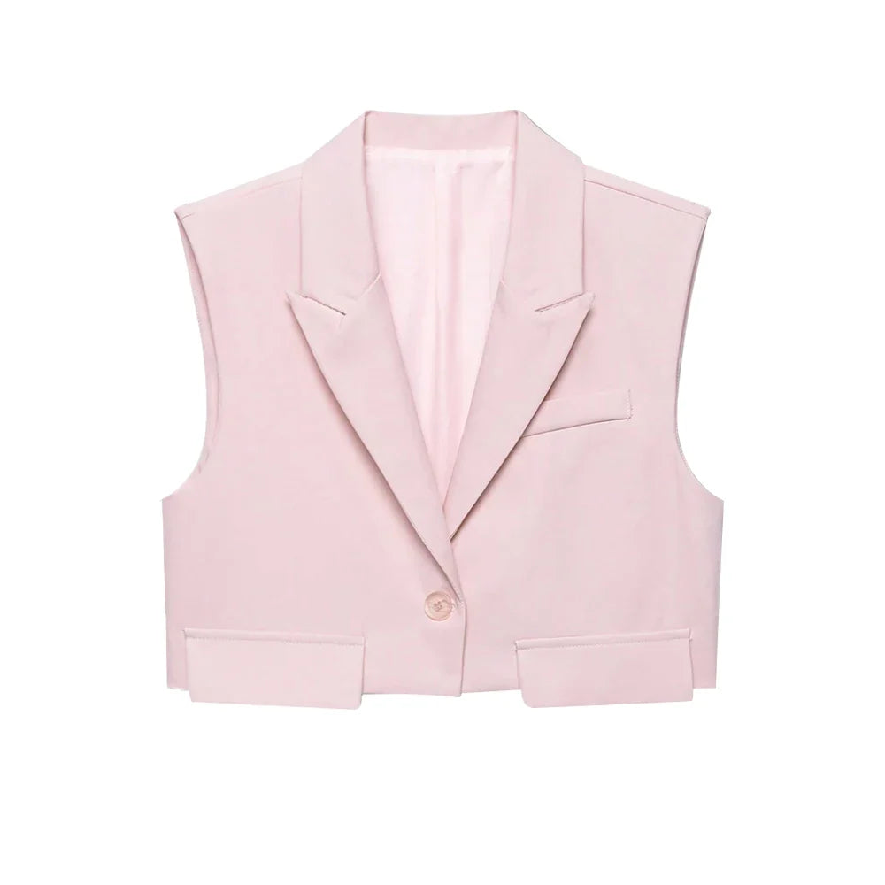 Women's Chic Vest Tops Fashion Cropped Waistcoat Sleeveless Lapel Collar Female Outerwear