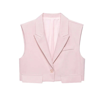 Women's Chic Vest Tops Fashion Cropped Waistcoat Sleeveless Lapel Collar Female Outerwear