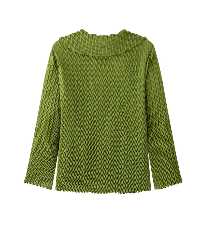 Pleats Original High-end Simple Solid Wave Pleated Small Suit Casual Versatile Long-sleeved Short Jacket Female Spring