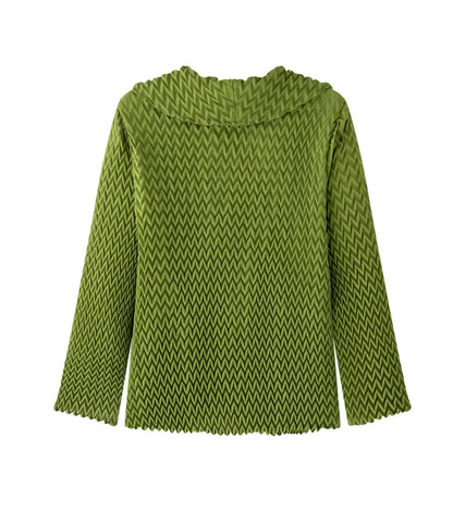 Pleats Original High-end Simple Solid Wave Pleated Small Suit Casual Versatile Long-sleeved Short Jacket Female Spring
