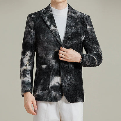 Autumn Korean Slim Fit Suit Jacket for Men Tie Dye Chenille Fashion Casual Suit Jacket Warm Business Social Formal Men Blazers