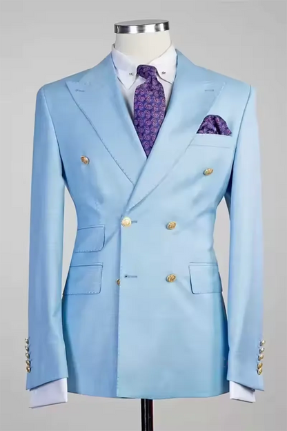 Blue Shawl Lapel Double Breasted Suit Jacket for Men Slim Fit Comfortable Wedding Blazer Prom Tops Regular Fit