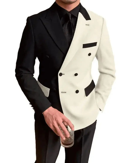 Costume Homme 2 Pièces Noir Blanc 6XL pour Mariage, Coupe Slim, Revers Pointu, Blazer et Pantalon, Formel, Affaires, Smoking de Marié