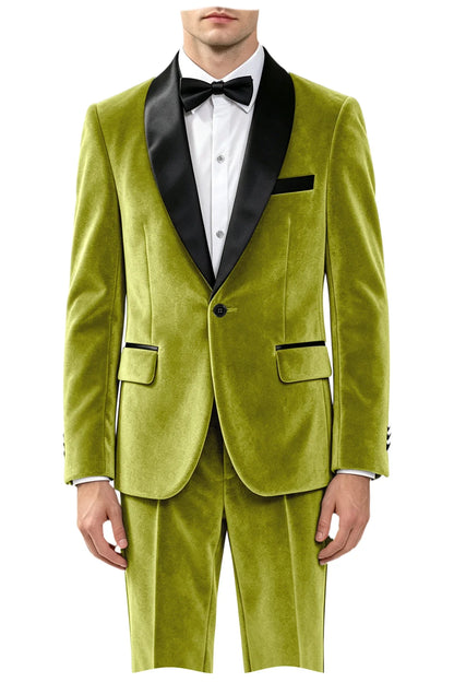 Men's Velvet 2-Piece Tuxedo Suit Satin Shawl Lapel Slim Fit Blazer & Pants for Wedding, Prom & Banquet