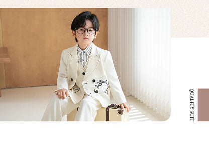 Boys Solid Double Breasted Blazer Jack Vest Pants Children Suit Waistcoat Wedding Clothes Sets Toddler Formal Dress Kids Tuxedos