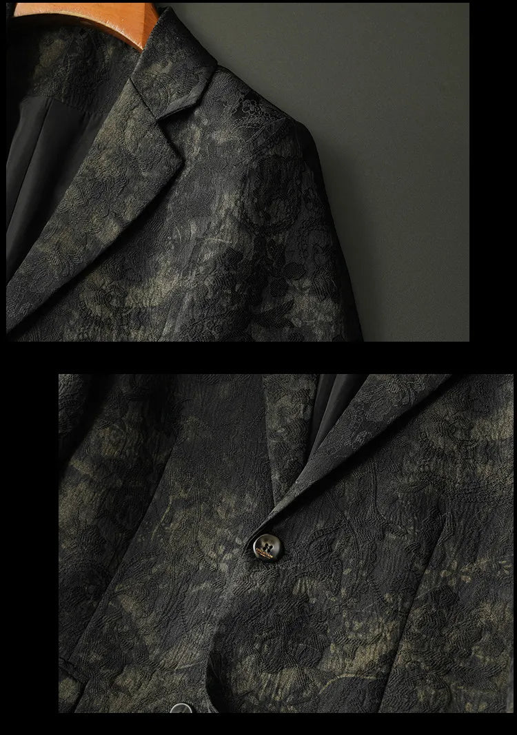 Spring Autumn Vintage Jacquard Suit Jacket Men High Quality Slim Fit Casual Social Blazers Business Office Wedding Party Coats