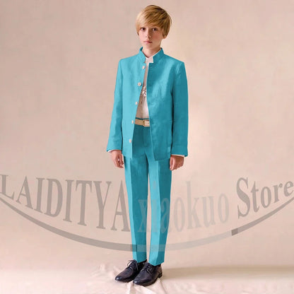Chic Linen Boy Suits Fashion Stand Collar Single Breasted Blazer with Pants Formal Wedding Tuxedo Daily Casual Kids Clothes
