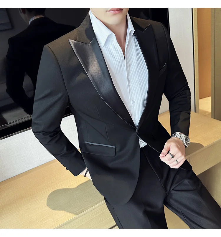 Men's Slim Fit Wedding Suit – Jacket, Vest & Pants | Smart Casual Black Tuxedo for Groom