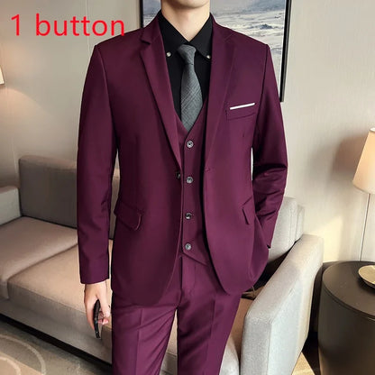 Men's Three-Piece Slim Fit Suit – Blazer, Vest, and Pants for Wedding, Business, and Formal Occasions