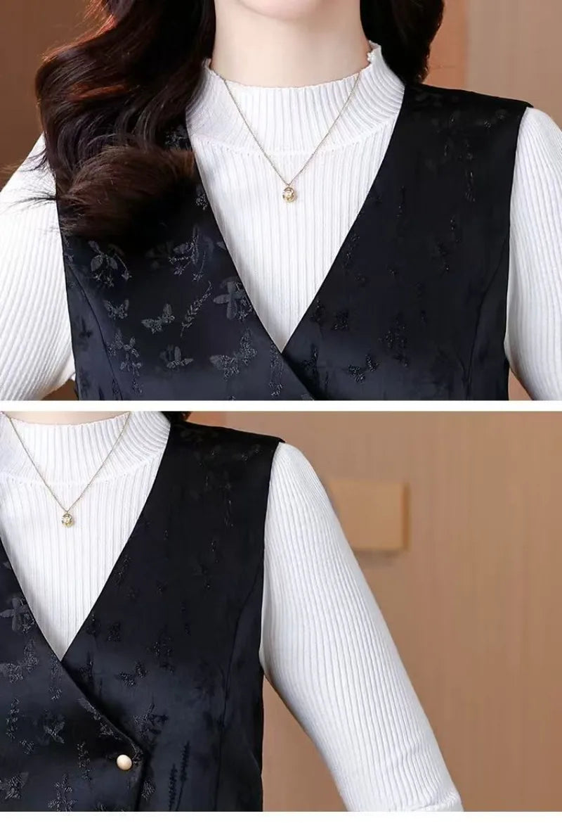 Middle-aged Mother New Chinese Style Black Vests 2026 New Spring Autumn Casual Sleeveless Waistcoat Women Retro Blazers Vest