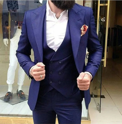 Custom Made Dark Blue Men Wedding Suits Slim Fit 3 Piece Male Tuxedo Groom Suit Prom Blazer Terno Masculino Jacket+Pants+Vest