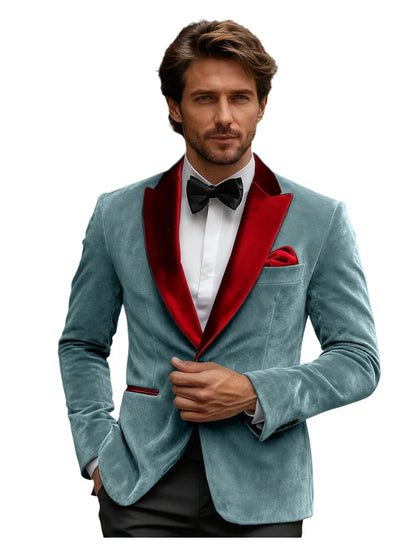 Luxury Burgundy Velvet Men's Blazer Suits Single Breasted Black Shawl Lapel Slim Fit Men Sport Coats Formal Wedding Groom Jacket