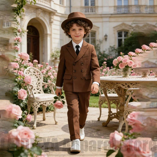 Fashion Double Breasted Boys Suit Set Children Gentleman Wedding Flower Boy Outfit Formal Birthday Party Prom Tuxedo 2 Piece