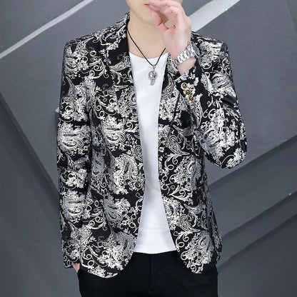 Blazer New Men's Fashion Business Gentleman Gentleman Hot Stamping Print Outdoor Performance Trend Wedding Banquet Casual Blazer