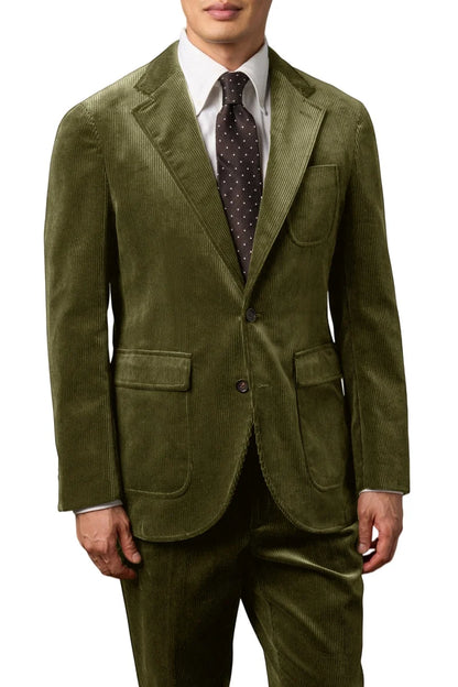 Men's Corduroy 2-Piece Suit – Classic Single Breasted Blazer & Pleated Pants for Wedding & Formal Occasions