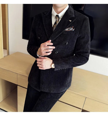 2025 Winter Woolen Men's Wedding Groom Suit Double Breasted Suit 3 Piece Set Business Casual Office Work Party Prom Dress Suits