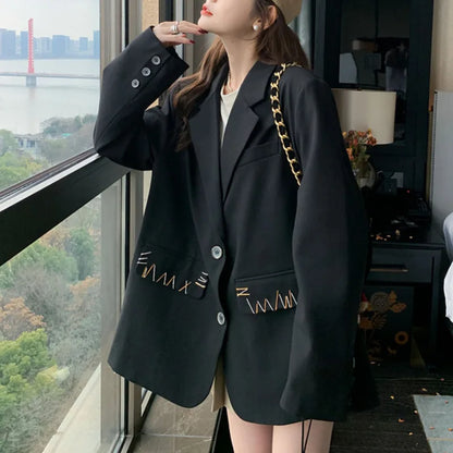 Spring Autumn New Women's Blazer Notched Collar Single Breasted Pockets High-End Elegant Fashion Office Lady Jacket HK13904