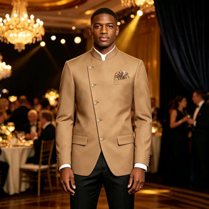 Single Breasted Wedding Suit Jacket For Men 1 Piece Stand Collar Slim Fit Fashion Blazer Prom Banquet Formal Business Outerwear