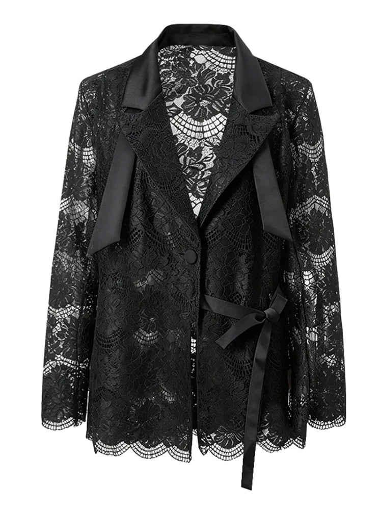 Black Lace Long Sleeve Open Front Casual Party Outerwear Single Breasted Women New Autumn 2026 hot-Selling CPG5745