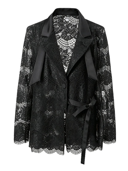 Black Lace Long Sleeve Open Front Casual Party Outerwear Single Breasted Women New Autumn 2026 hot-Selling CPG5745
