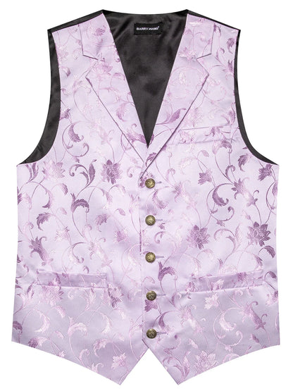 Men's Floral Jacquard Vest Bowtie Set – Pink Wedding Waistcoat for Men