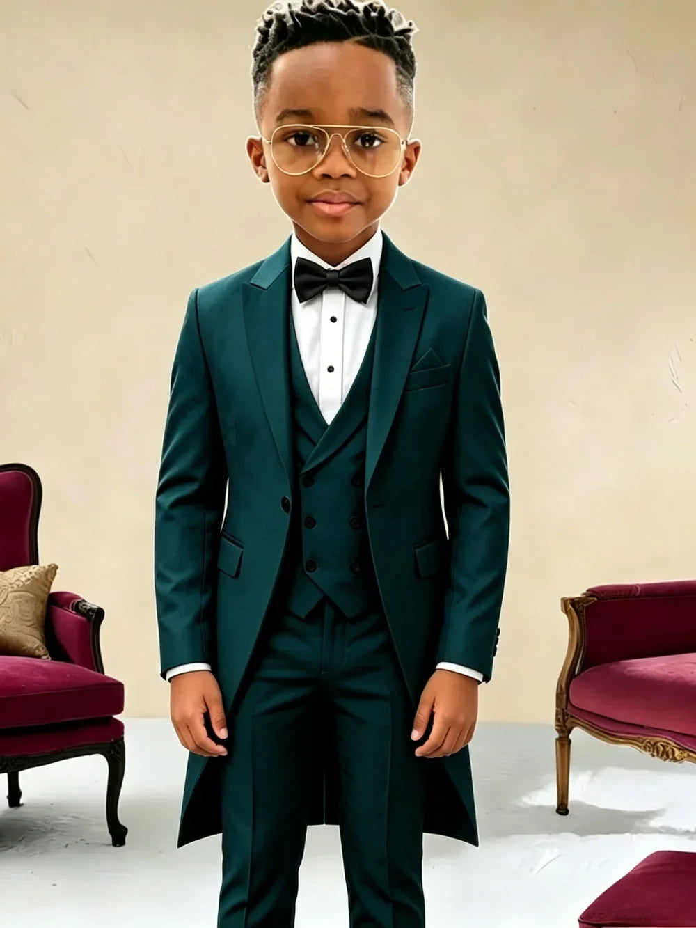 New Boys Long Jacket Vest Pants 3 Pieces Suits Piano Performance Wear Classy Peak Lapel Kid Slim Fit Suit Set For Wedding