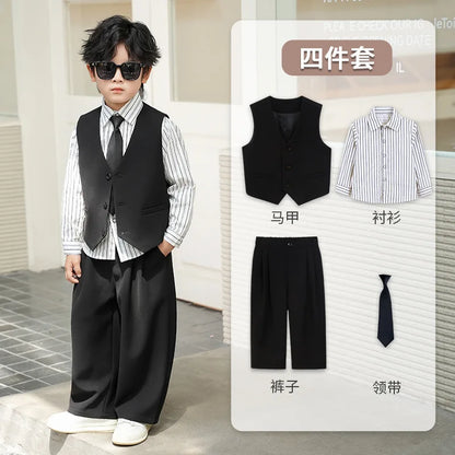 School Boys Double Breasted Blazer Suit Set with Wide Leg Pants Formal Streetwear Outfit for Kids Toddlers Wedding Birthday Part