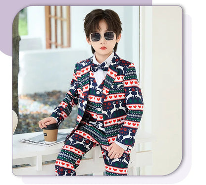 Boys Christmas Blazer Jacket Waistcoat Pants Wedding Suits Kids Morning Coat Formal Dress Children Tuxedos Toddler Clothes Sets