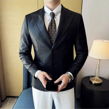 Korean Waffle Leather Suit Jacket Men's Business Casual PU Leather Blazer Slim Fit Wedding Groom Office Social Formal Coats 2026