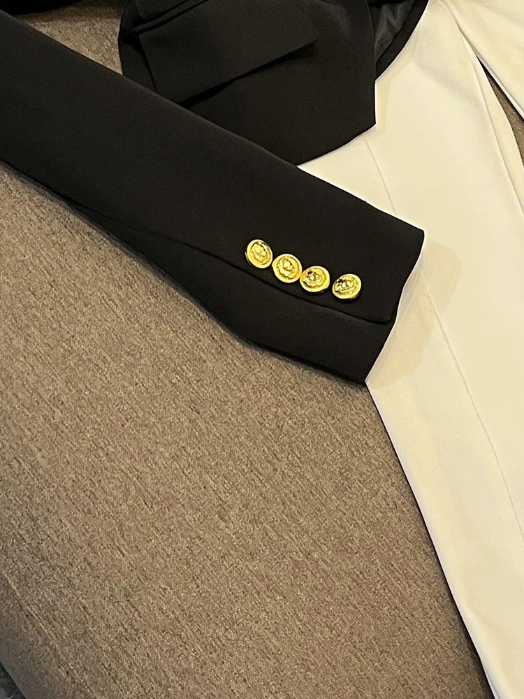Business Commute Style Women's Long Sleeve Double-Breasted Suit Slim Fit Waist-Cinching Outerwear Fashion D9986