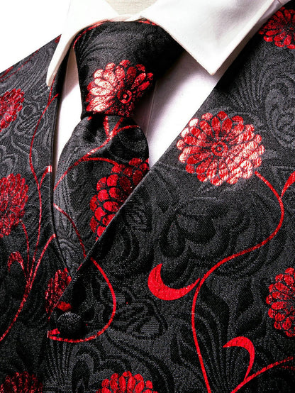 Men's Floral Paisley Vest and Tie Set – Formal Waistcoat with Necktie and Pocket Square for Weddings and Business Events