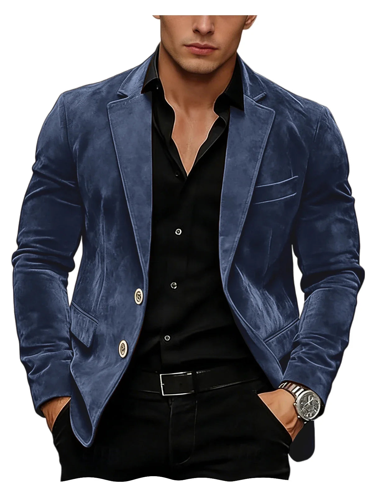 Men Suede Blazer Two Buttons Slim Fit Casual Formal Jacket Wedding Party Dinner Gentleman Sport Coat