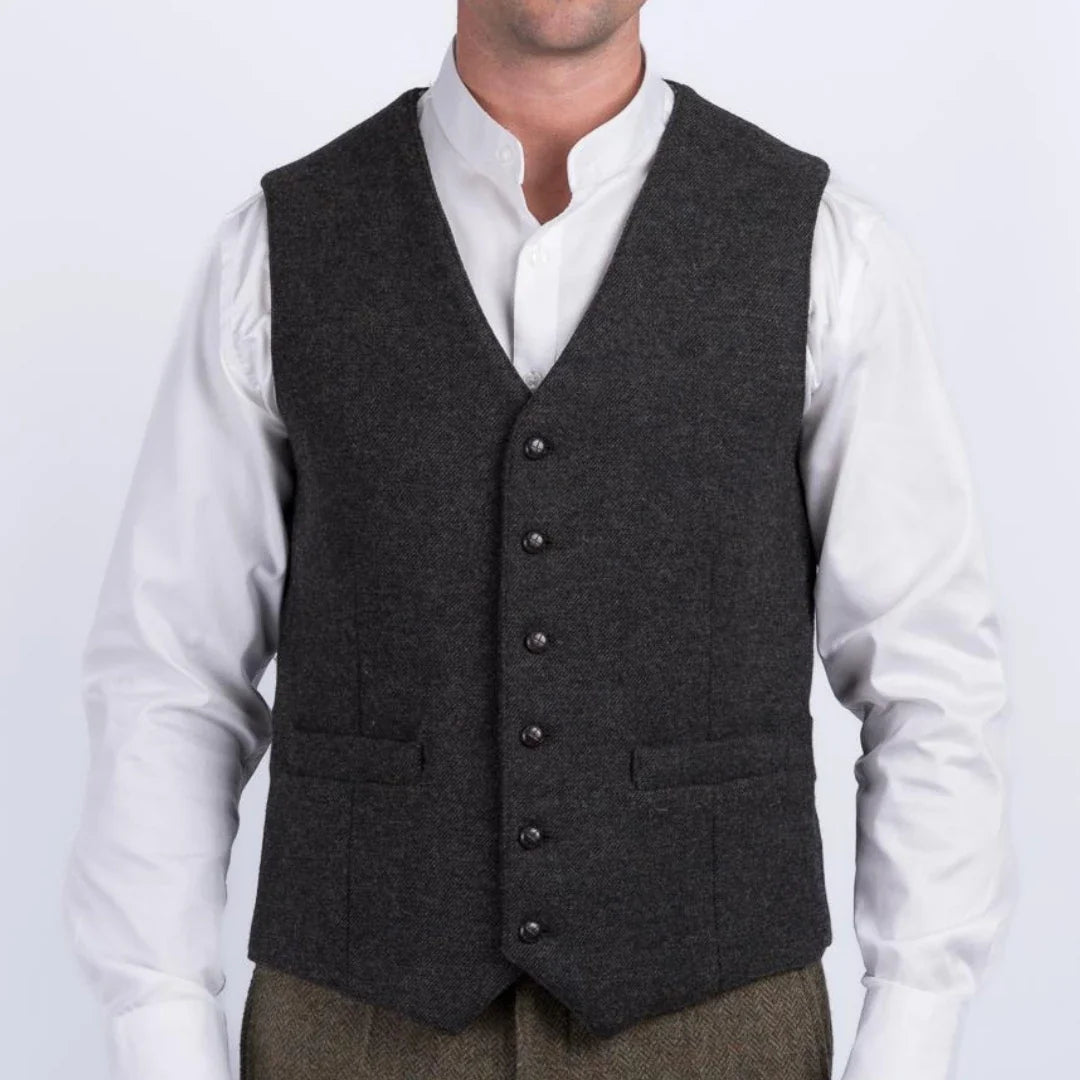 Men Vest Herringbone Single Breasted V-Neck Waistcoat for Wedding Business Formal Wear
