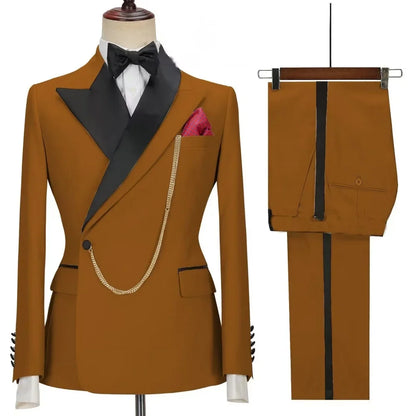 Ensemble de smoking 2 pièces pour homme - Coupe régulière - Veste et pantalon - Revers cranté - Un bouton - Affaires, bal, mariage - Vêtements de cérémonie pour homme