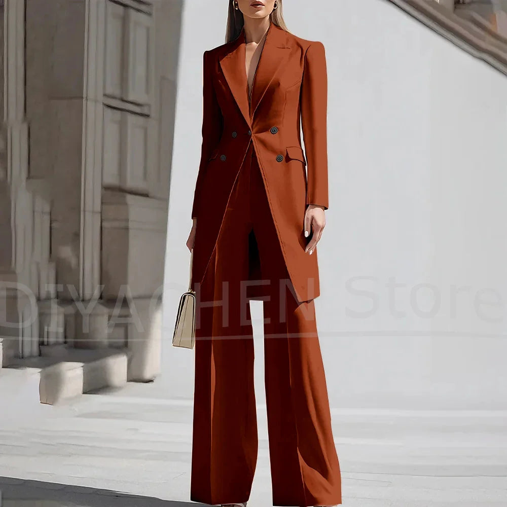 Luxury Women Pants Sets 2 Piece Chic Peak Lapel Double Breasted Outfit Fashion Elegant Daily Casual Party Office Lady Suits