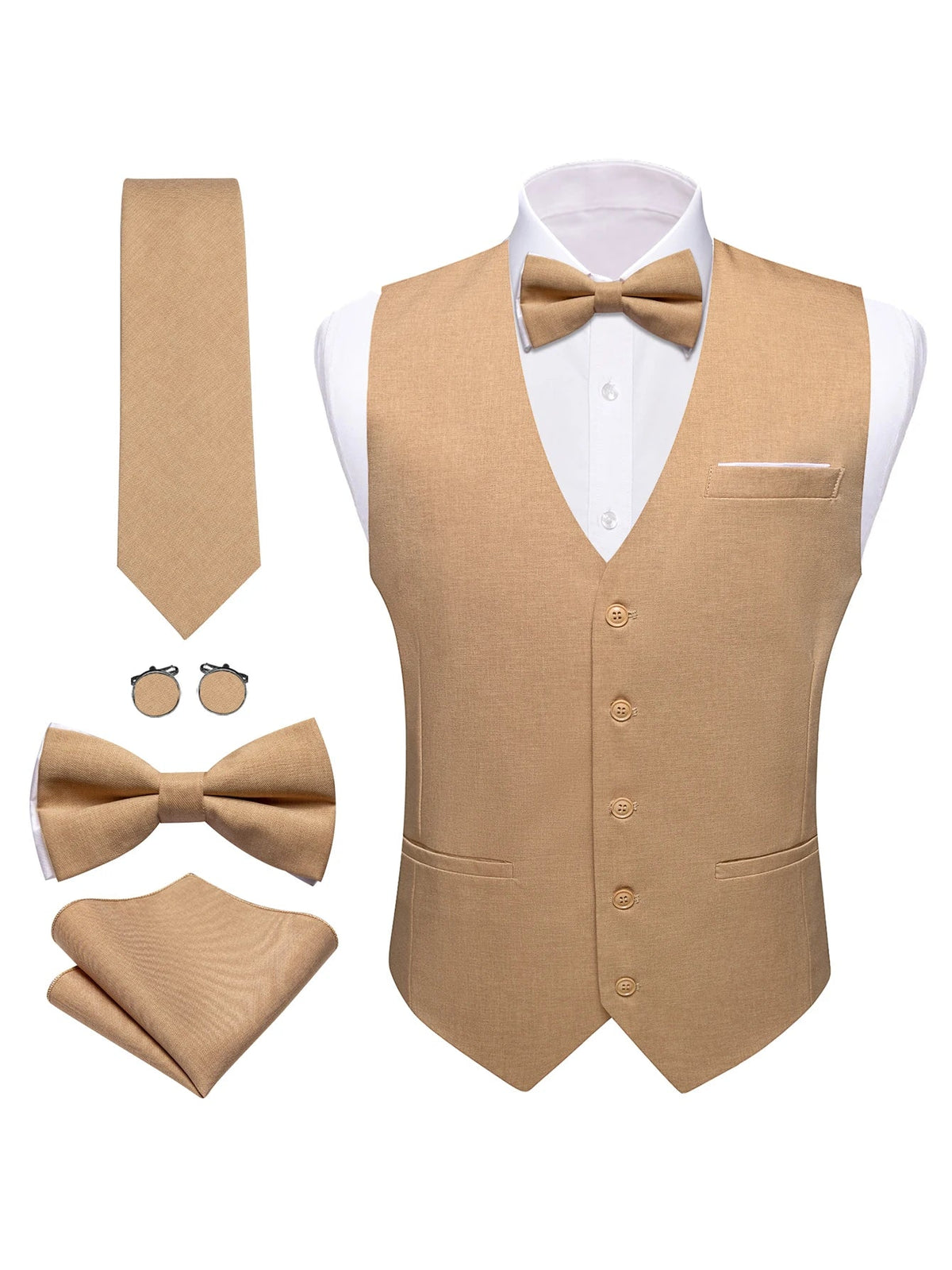 Men's Formal Vest Set 5-Piece Satin Waistcoat with Tie for Weddings and Business