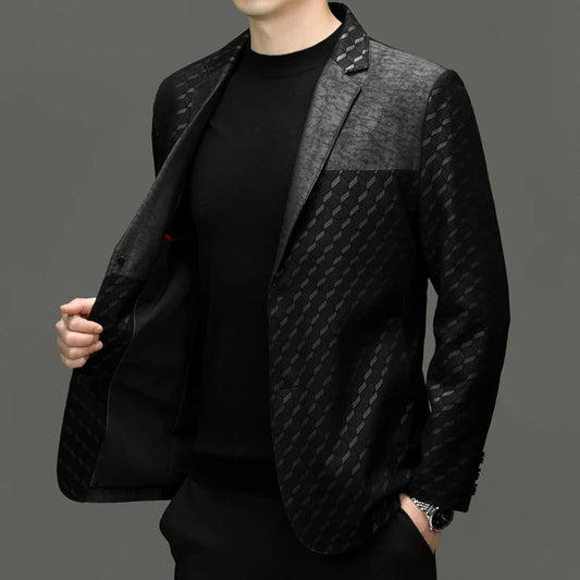 Men's Sheepskin Leather Blazer – Patchwork Smart Casual Suit Jacket